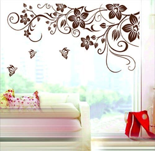Modern House Romantic Vine Frame and Butterflies (Sienna) removable Vinyl Mural Art Wall Sticker Decal