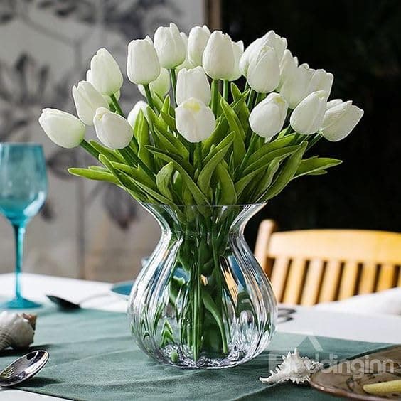 5 Pcs Artificial Tulip Flowers Bunches for Vase (Cream,34 Cm) Home Decoration Items for Living Room Corner Table Top Bedroom Wedding Party Decorative Gift Set (Vase Not Included) - Silk