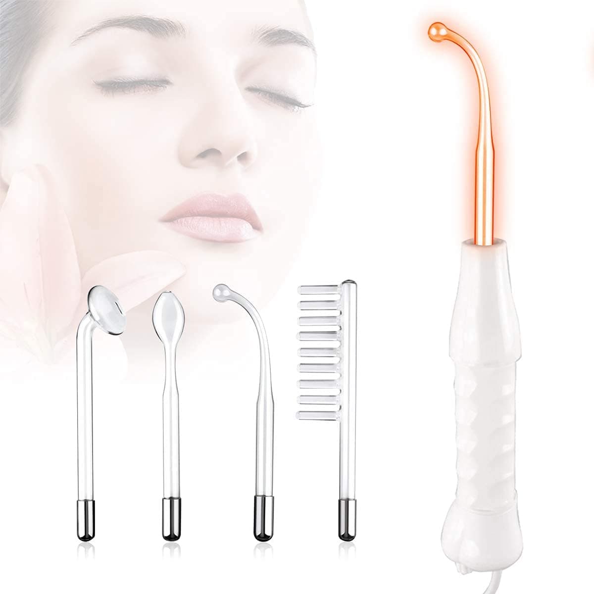 High Frequency Facial Wand Machine, FAZJEUNE 4 in 1 Portable Frequency Face Massager Face Care Skin Tightening Machine Set Acne Spot Treatment Kit Reducing Puffy Eyes Wrinkles Dark Circles Freckle
