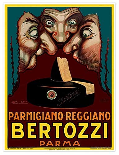 Gallery PrintsParmesan Cheese of Italy Gourmet Kitchen Art Print Poster | Parmigiano Reggiano Bertozzi Parma by Mauzan circa 1930 | 8 x 10 inches