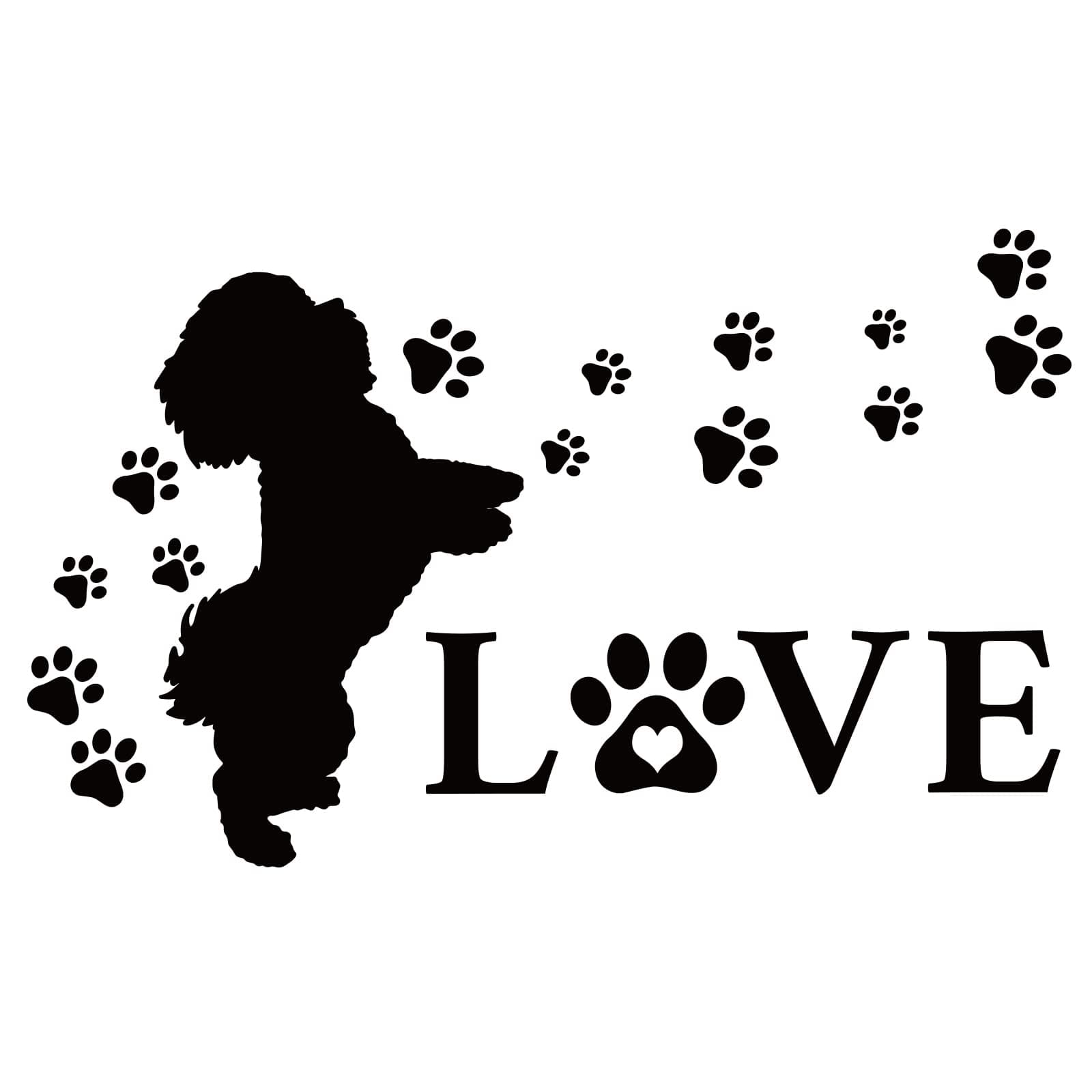 SUPERDANTDog Paw Print Wall Decals Heart Shape Wall Sticker Vinyl Wall Art Lettering Funny Sticker Puppy Wall Decal for Dog Lover Gift Nursery Living Room Bedroom Wall Door Decor Black 54x34cm