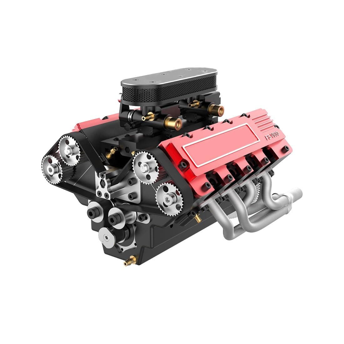 V8 Engine Model Kits that Works, TOYAN HOWIN FS-V800 1/10 4-Stroke Water-Cooled Nitro Engine Model for Adult Metal Mechanical Engine Physics Science Experiment Toy, 12.34 x 3.2 x 12.73cm