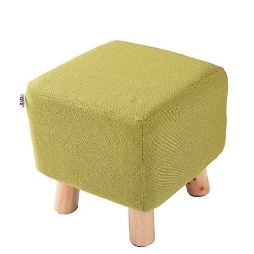 QVB Green Small Linen Foot Stool Modern Pouf Foot Rest with 4 Beech Foot, Green Color
