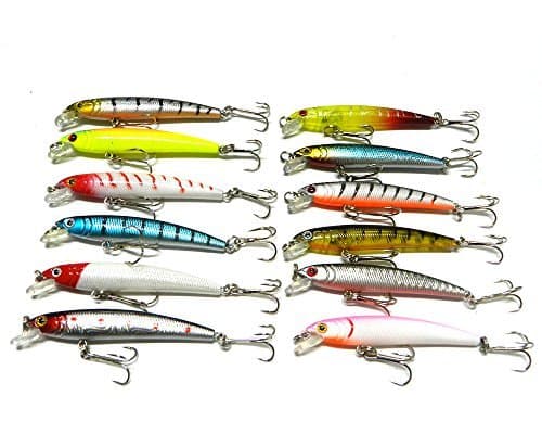 LENPABY 12 pcs Plastic Minnow Fishing Lures Bass Crankbait Kit Saltwater/freshwater 7.5cm/2.95"/5.6g