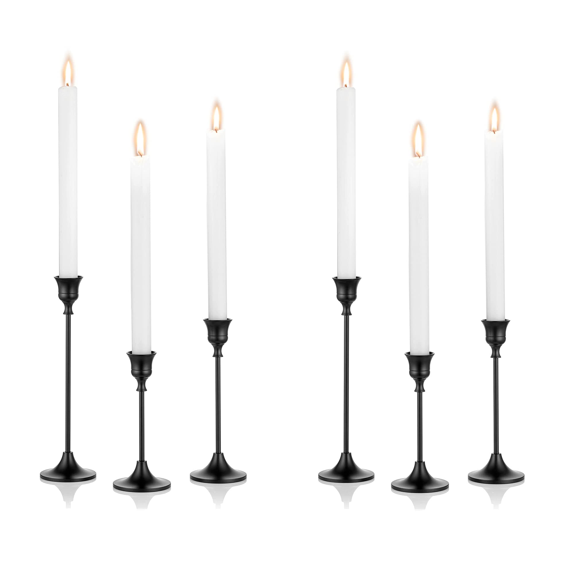 Nuptio Black Candle Holder Candlestick Holders Candle Sticks Holder Tapered Candle Holder Gothic Taper Candle Holders for Halloween Christmas Party Mantel Dinner Home Decoration 2 Sets(6 Pcs)