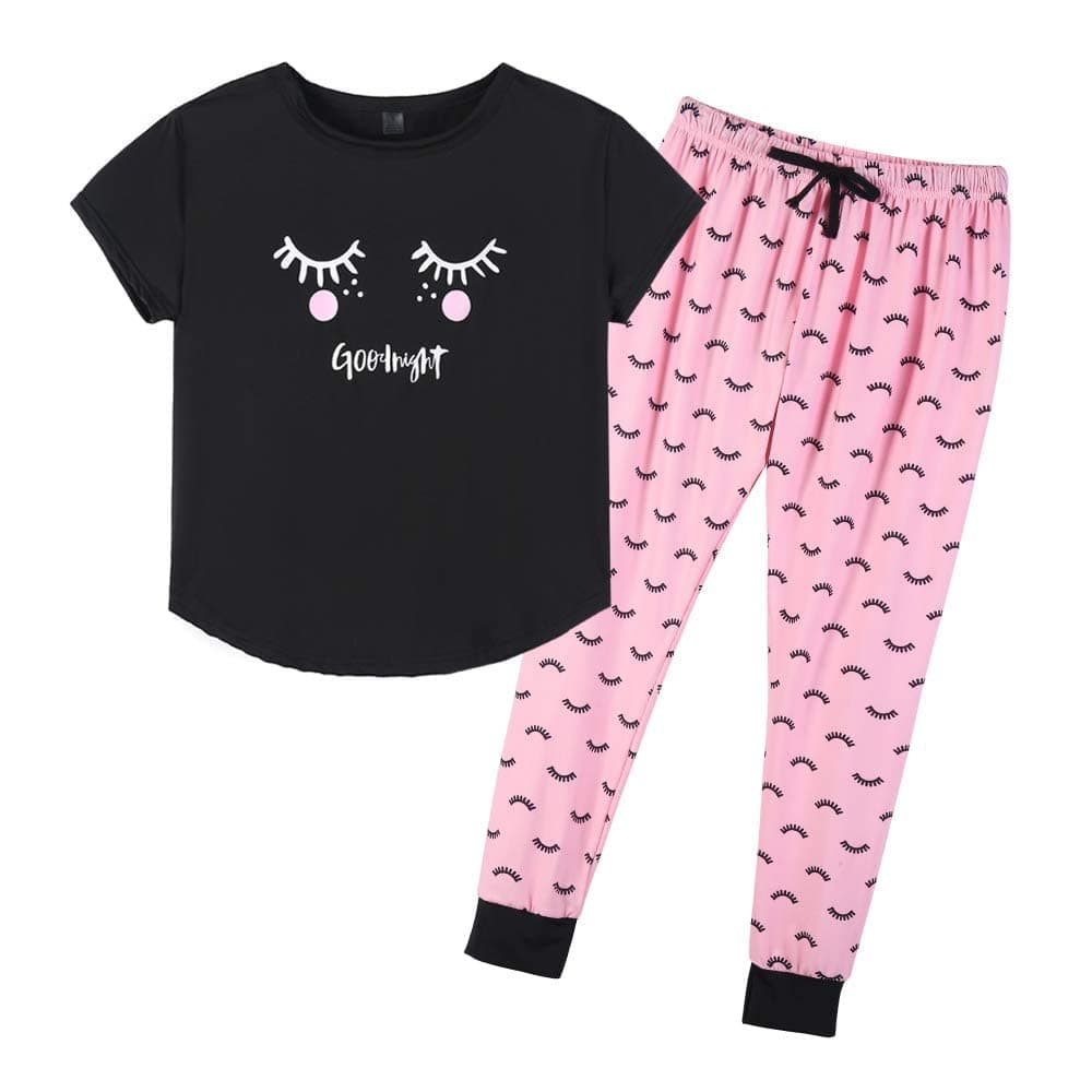 Women's Summer Cute Cartoon Print Top and Pant Pajama Set Lounge Sleepwear