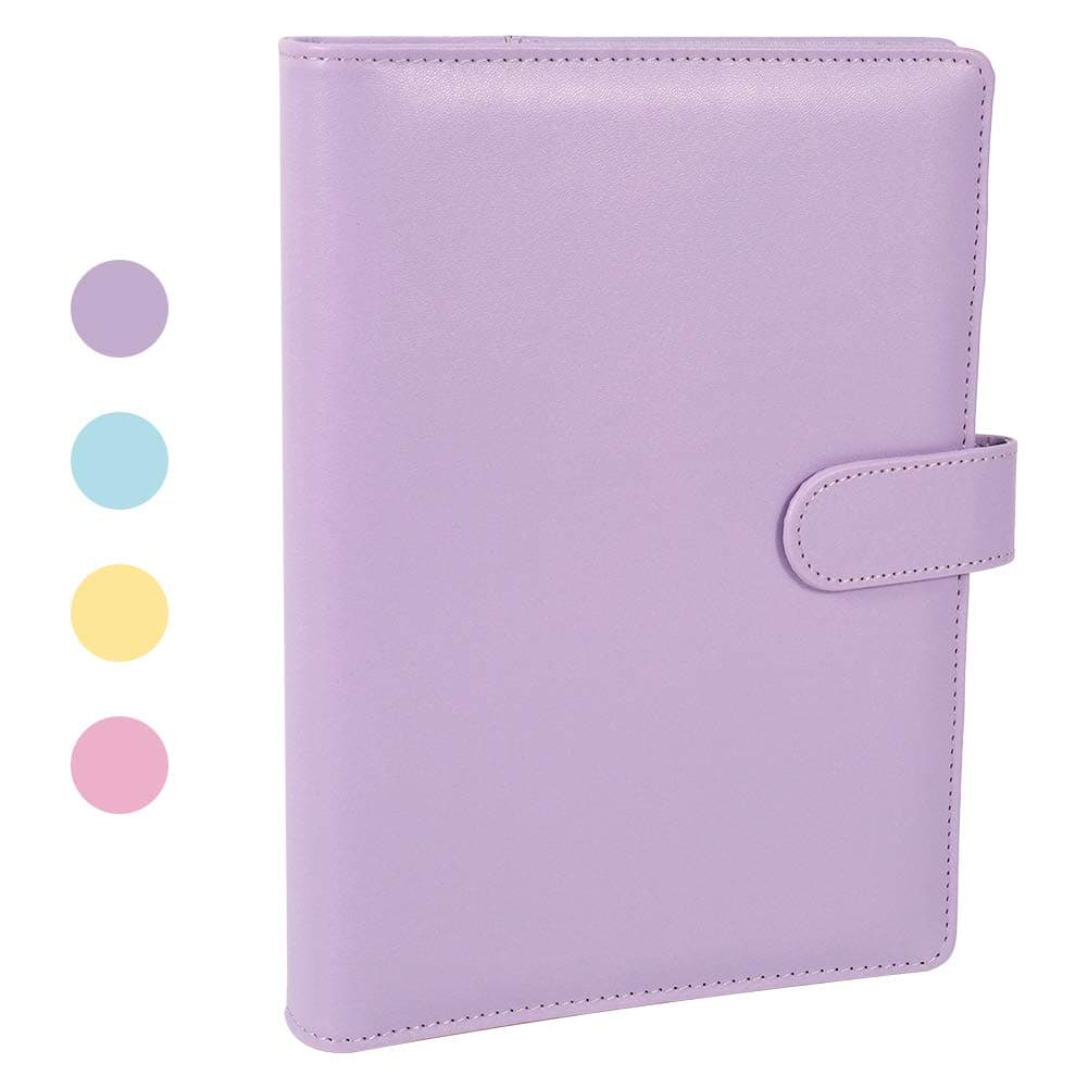A5 PU Leather Ring Binder, Refillable 6 Round Ring Binder Cover, Business Notebook Binder Notepad and Meeting Notebook, Travel Writing Notebook Diary Binder Cover(Purple)