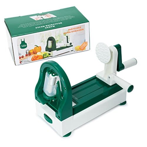 Green Apron 4-Blade Spiralizer Vegetable Slicer Strongest-and-Heaviest Duty Vegetable Spiral Slicer, Best Veggie Pasta Spaghetti Maker for Low Carb | Paleo Diet | Gluten-Free Meals | Zoodle Maker