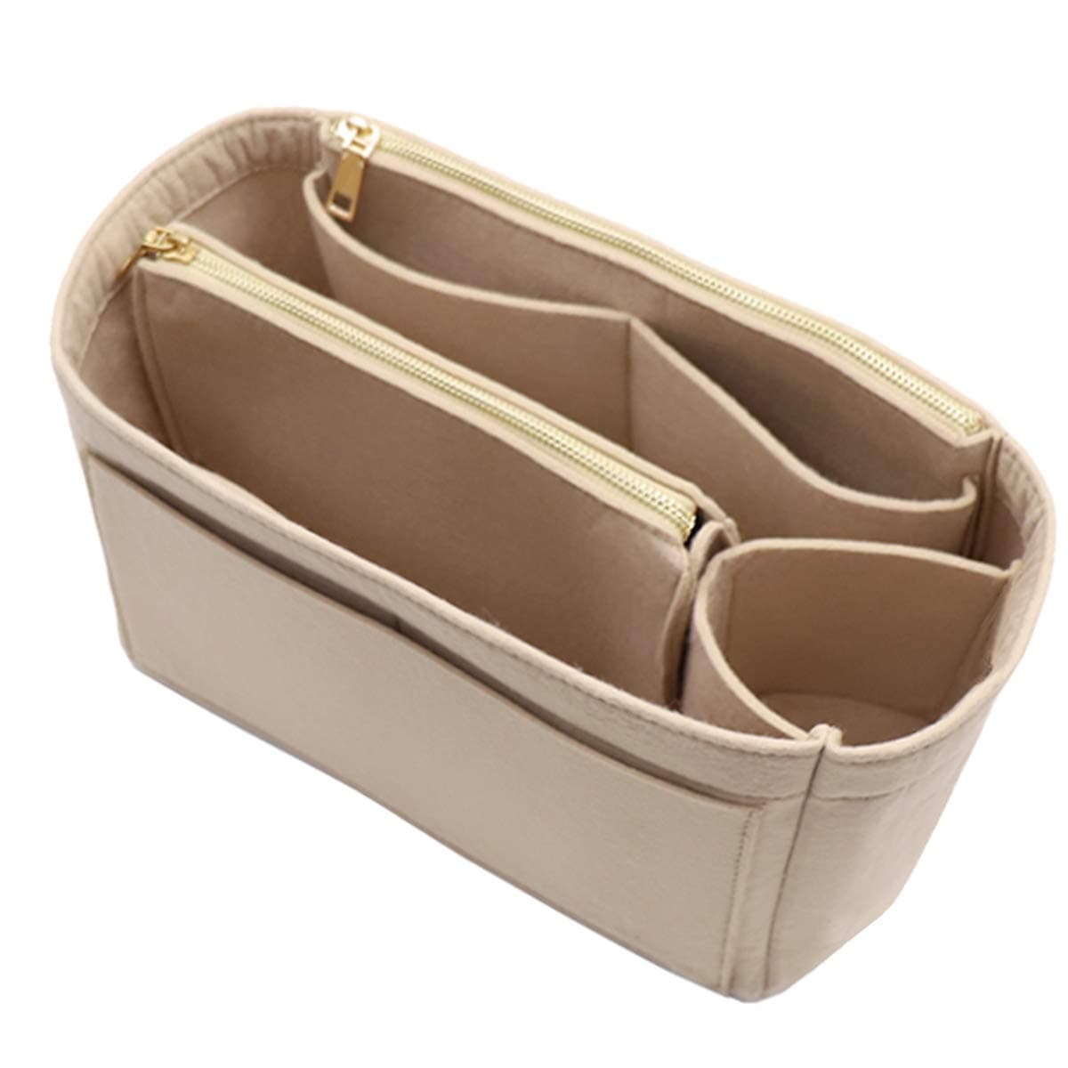 LEXSIONLEXSION Felt Purse Bag Organizer Insert with Zipper, B-Beige, Medium