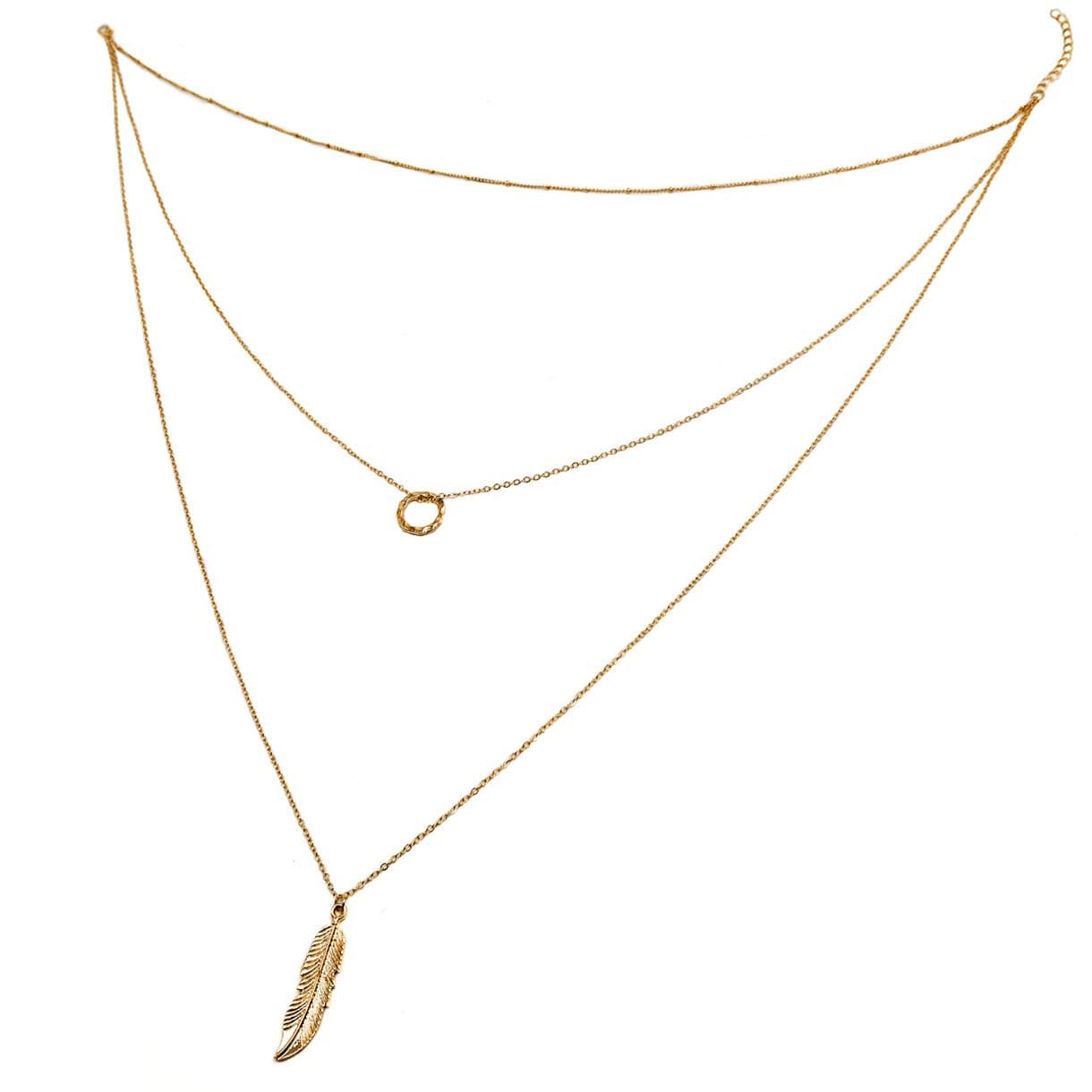 Wowanoo Simple Layered Bar Pendant Necklace Boho Feather Chain Necklace for Women Jewelry Feather