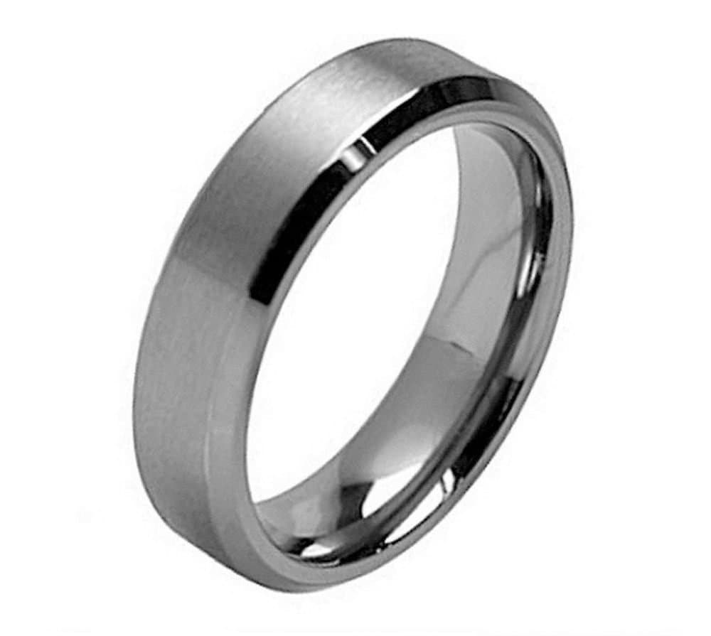 iPauly 7mm Titanium Brushed Center Beveled Edge Wedding Band Ring