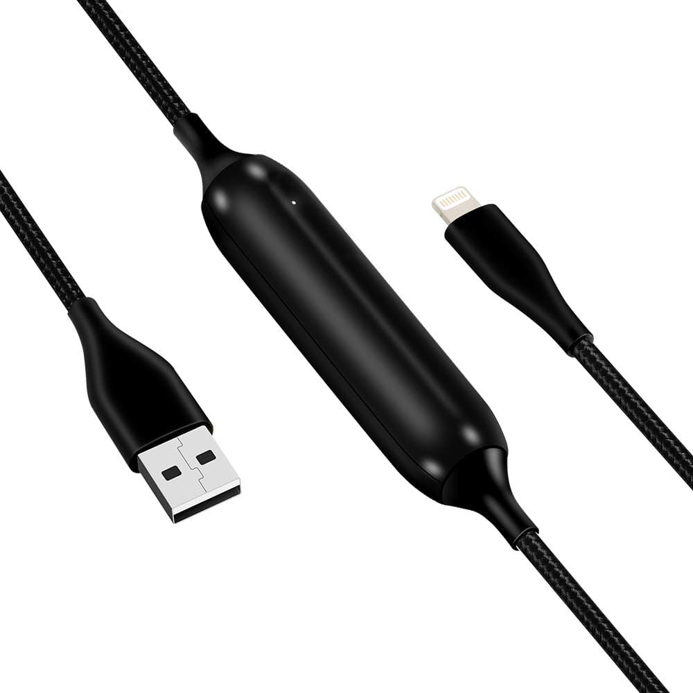 Charging Cable & Built-In 800mAh Power Bank Battery | Compatible With All iPhone, iPad Models & Latest Connectors | 3ft Long Nylon Braided Cable | Black