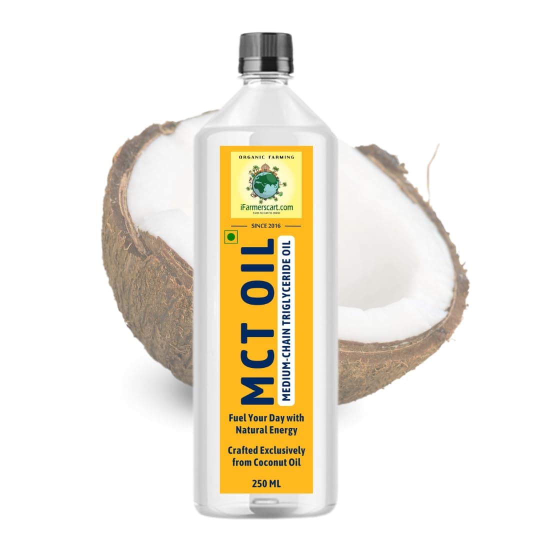 iFarmerscart Premium MCT Oil - Pure, Organic, 100% Coconut Source Medium Chain Triglycerides for Energy and Weight Management | Ideal for Keto & Paleo Diets | Work Out Supplement (250 ML Glass Bottle)