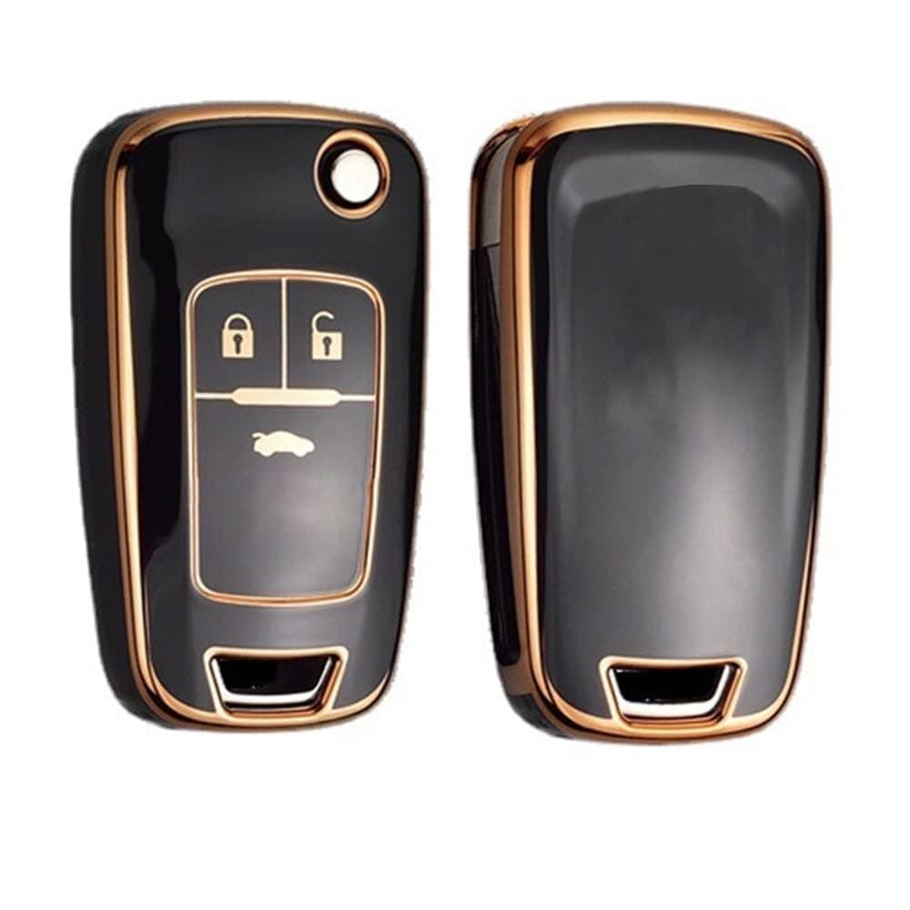 Rubik 3 Buttons Soft TPU Key Fob Cover for Chevrolet Camaro Cruze Chevy Equinox Sonic Terrain, Premium Remote Control Protection Shell Case - Black