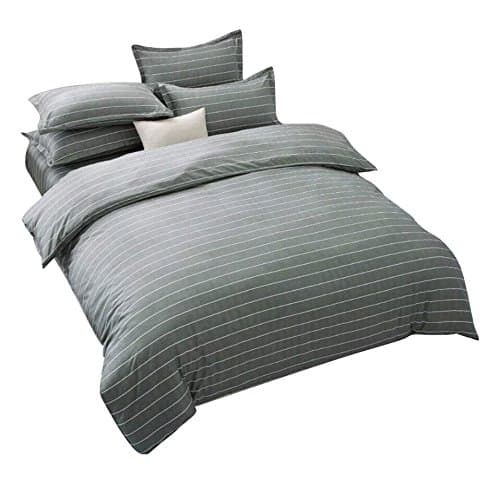 TTMALL Duvet Cover Bedding Sets 3-Pieces Full/Queen Size(90"x90") Microfiber,White and Grey Stripes Striped Prints Floral Patterns Design,Without Comforter (Full/Queen, 1Duvet Cover+2Pillowcases-14)