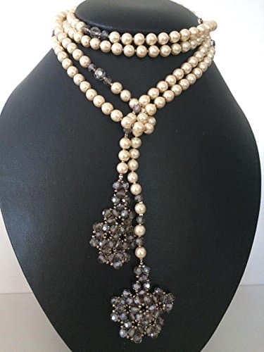 Lariat handmade necklace, wrap necklace, choker, crystals, cristales, adjustable pearl and crystal choker