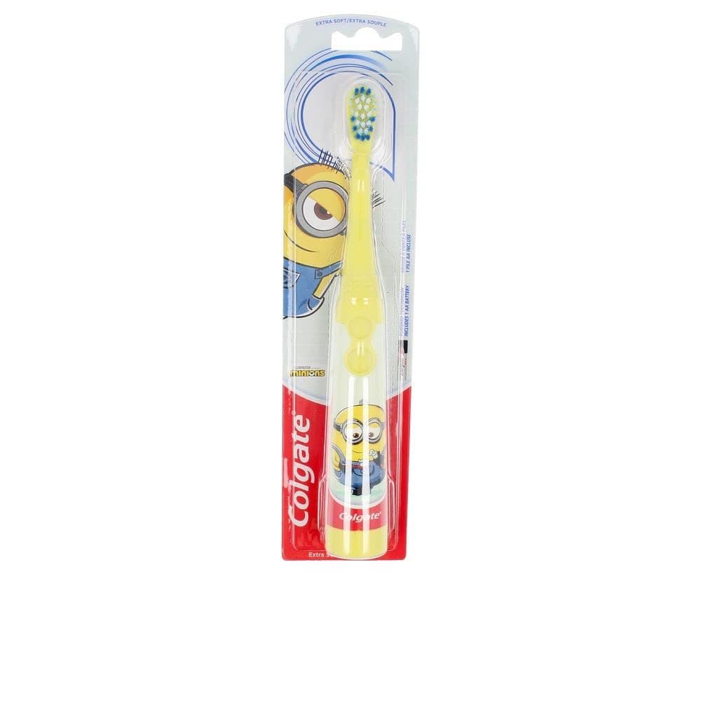 Colgate Minions Kids Manual Toothbrush, Battery-Powered Toothbrush For Kids With Extra Soft Bristles, Yellow Toothbrush For Ages 3 And Up, Includes 1 Aa Battery, 1 Pack