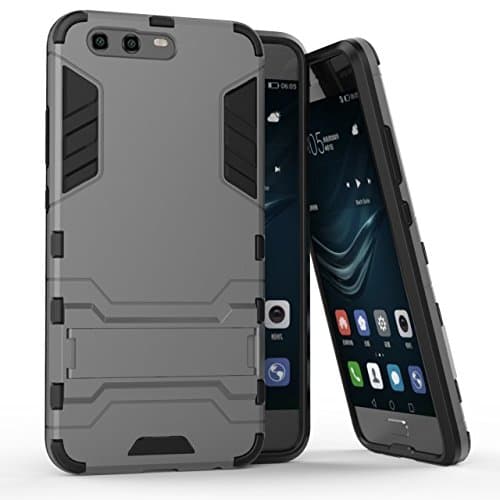 Huawei P10 Case, CHcase Huawei P10 Cover - Full Body Shock Resistant Armour Case -High-Tech Look -Dual Layer -Kickstand for Huawei P10 -Gray Armor