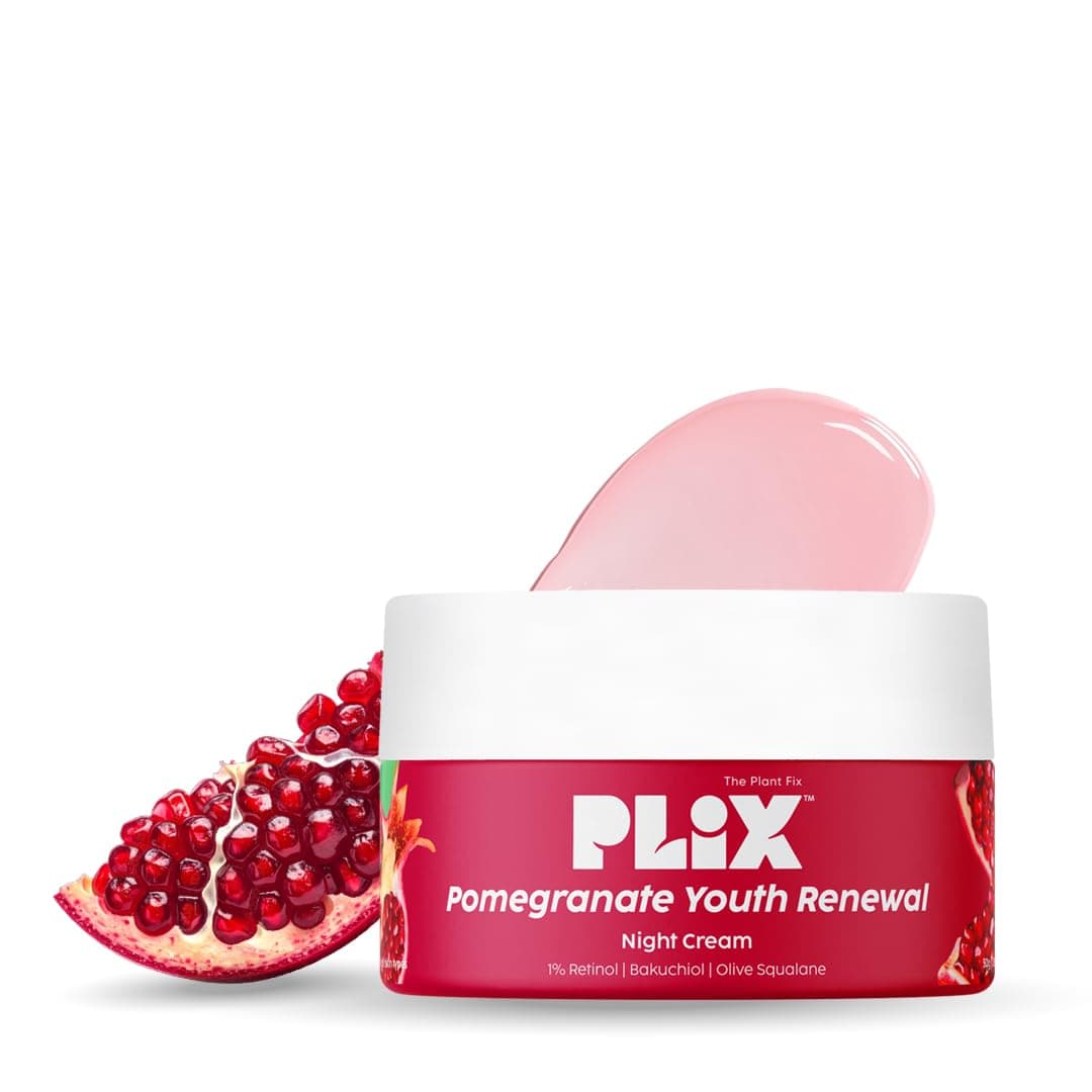 PLIX - THE PLANT FIX Pomegranate 1.20% Retinol & 1% Bakuchi Oil Anti Ageing Night Cream | Reduces Fine Line & Wrinkles | For Men & Women | 50 G