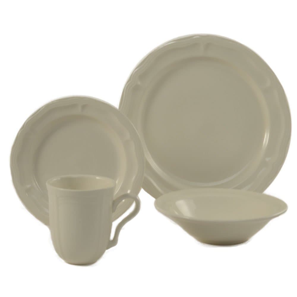 ColorUs China WE-16SET Mettie Round Stoneware 16-Piece Dinnerware Set, Creamy White, Service for 4