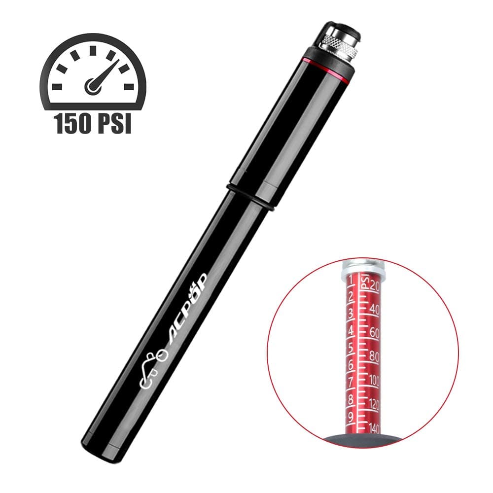 Bike Pump with Gauge - Fits Presta and Schrader - Accurate Inflation - Mini Bicycle Tire Pump for Road, Mountain and BMX Bikes, High Pressure 150 PSI, Includes Mount Kit