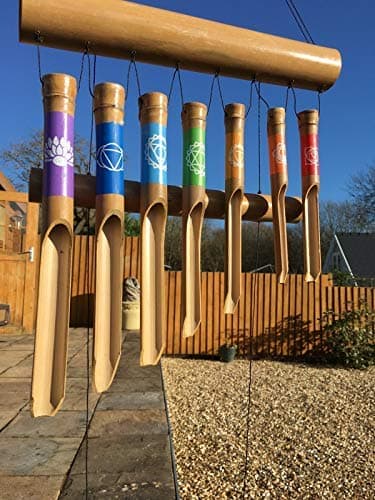 Hunky Dory Gifts Large Multicolour Chakra Symbol Handmade Bamboo Wind Chime Home Garden Ornament