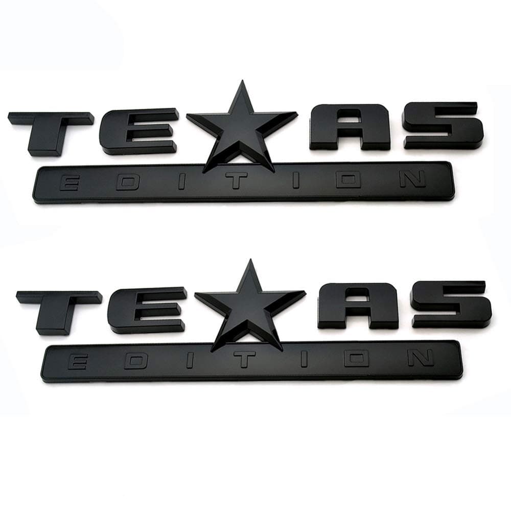 2 Count All Black 3D Texas Edition Emblem Universal Decal for Truck Car Auto Vehicle