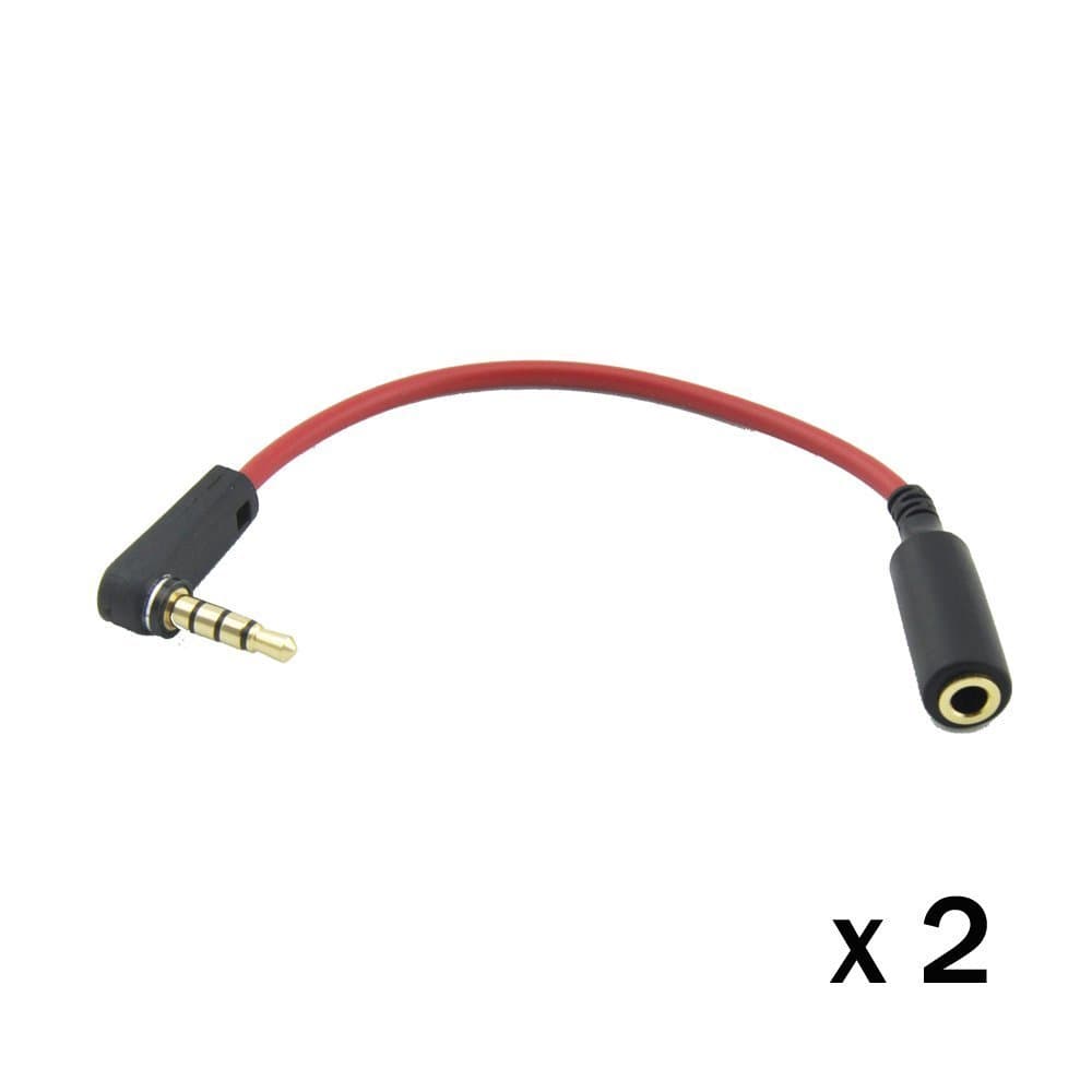 Musicell 2PCS 6" 3.5mm Right Angle 4-Position GOLD AUX Stereo TRRS Audio Headset Extension Cable for Beats Dr. Dre Studio iPhone,M to F Audio Cable Red