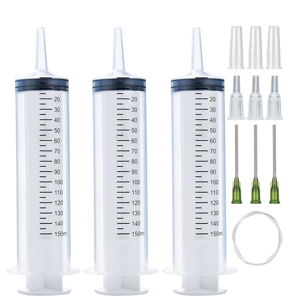 3 Pack Disposable 150ml Syringes with 55.1 Inch Tube and Needle 14G 1.5”, Sterile Syringe Individually Packaged for Labs, Liquid Measuring, Feeding Pets,Oil or Glue Applicator