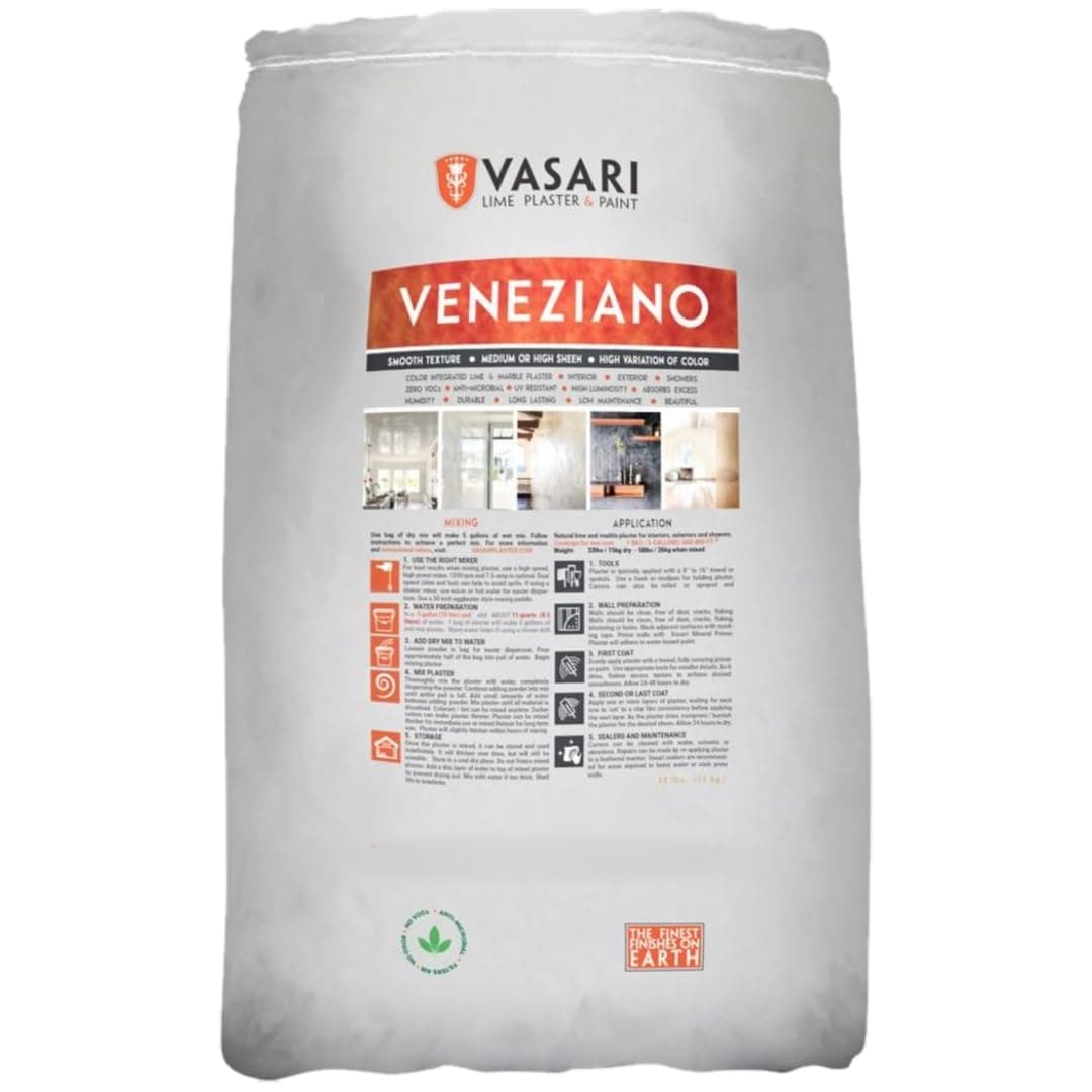 Lime Plaster & Paint | Veneziano Plaster (Smooth Finish) | Made from Natural Lime and Powdered Marble | color: Natural white #1 | Dry Mix (Makes 5 Gallons Plaster)