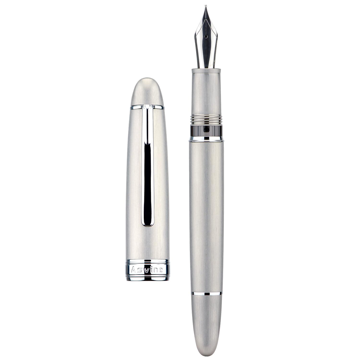 Asvine J16 Brushed Titanium Fountain Pen Jowo Medium Nib Piston Filling, Ink ...
