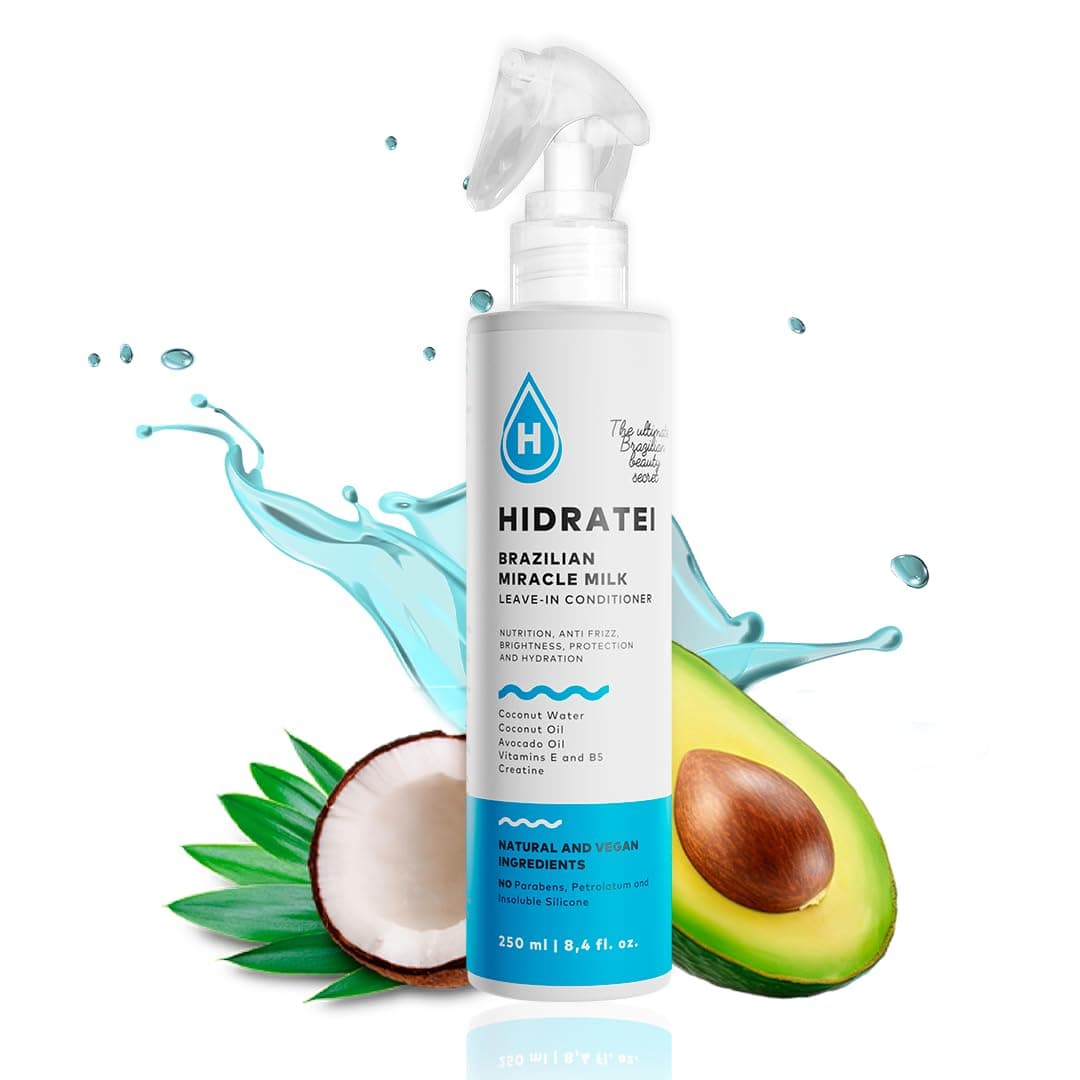Hidratei Brazilian Healthy Leave-In Conditioner Anti-Frizz Spray | Vegan Hair Treatment for All Hair Types | 24+ Hour Protection from UV, Heat, & Frizz | Reduces Breakage 8.4 Oz