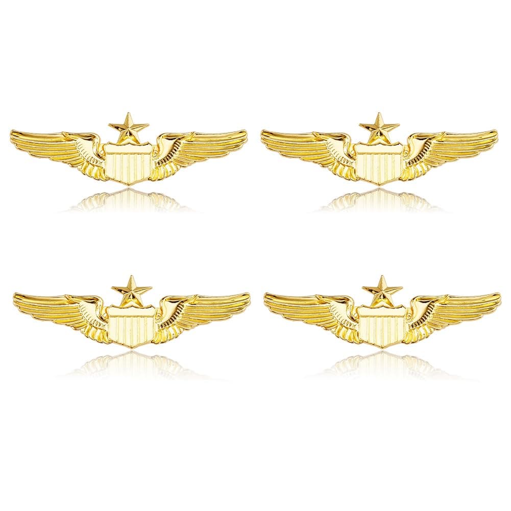 4Pcs Wings Pins 2.3" Wide Air Force Senior Pilot Wings Badge Alloy Aviator Wing Pin Metal Pilot Wing Brooch for Hat Shirt Uniform Costume Flight Attendant Pins, Gift for Pilots