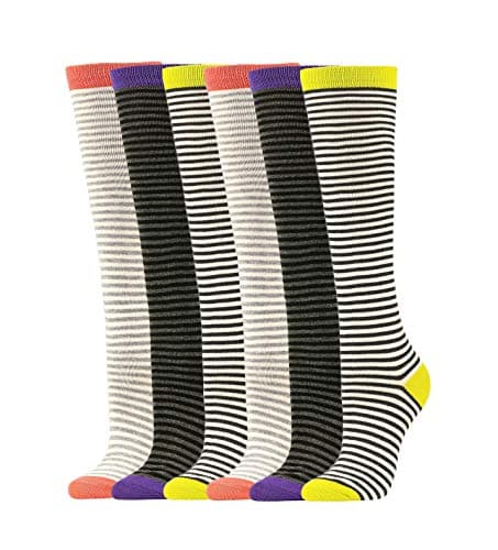 Women's Soft Knee High Socks,Casual Stripes, Multi Color Value Pack of 6 Pairs (Stripe6-6pk)