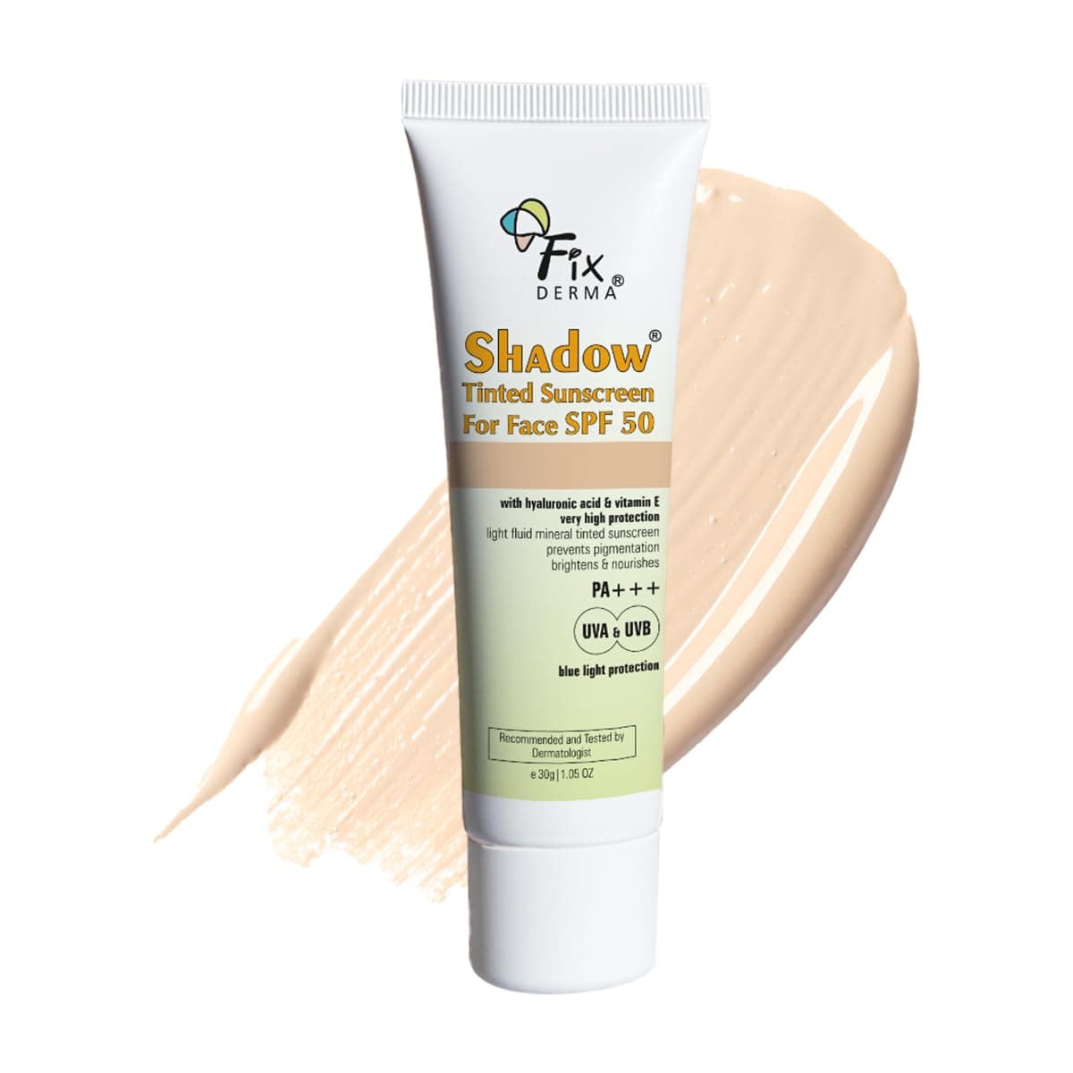 Shadow Tinted Sunscreen SPF 50 PA+++ | Sunscreen with Vitamin E I Even Tone I Tinted Foundation Like Finish I UVA & UVB Protection | Lightweight, Broad Spectrum Protection I For All Skin Types - 30gm