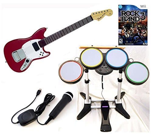 Nintendo Wii-u/Wii ROCK BAND 3 Game Set w/Wireless PRO Guitar Drums kit mic