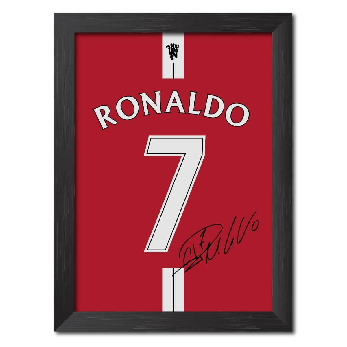 TenorArts Cristiano Ronaldo Poster Frame Manchester United Jersey Laminated Photo Print with Signature Framed Painting with Matt Finish Black Texture (12 inches x 9inches)