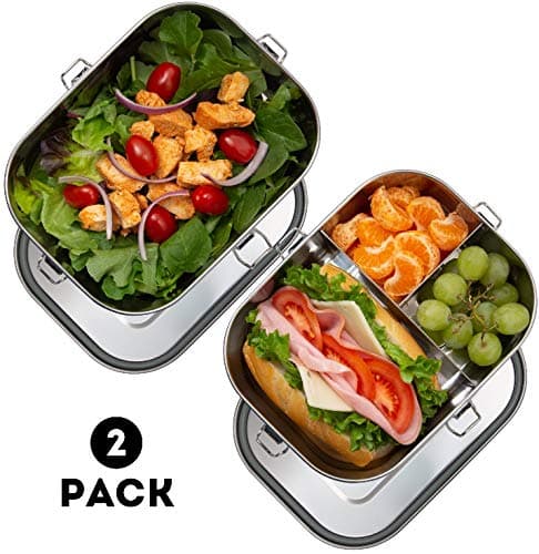 StayGood Stainless Steel Lunch Box Containers with Leak-Proof Lids - 4 Latches on Each Box for Added Lid Security - Set of 2 Different Boxes to Provide Versatility for a Wide Variety of Food Choices