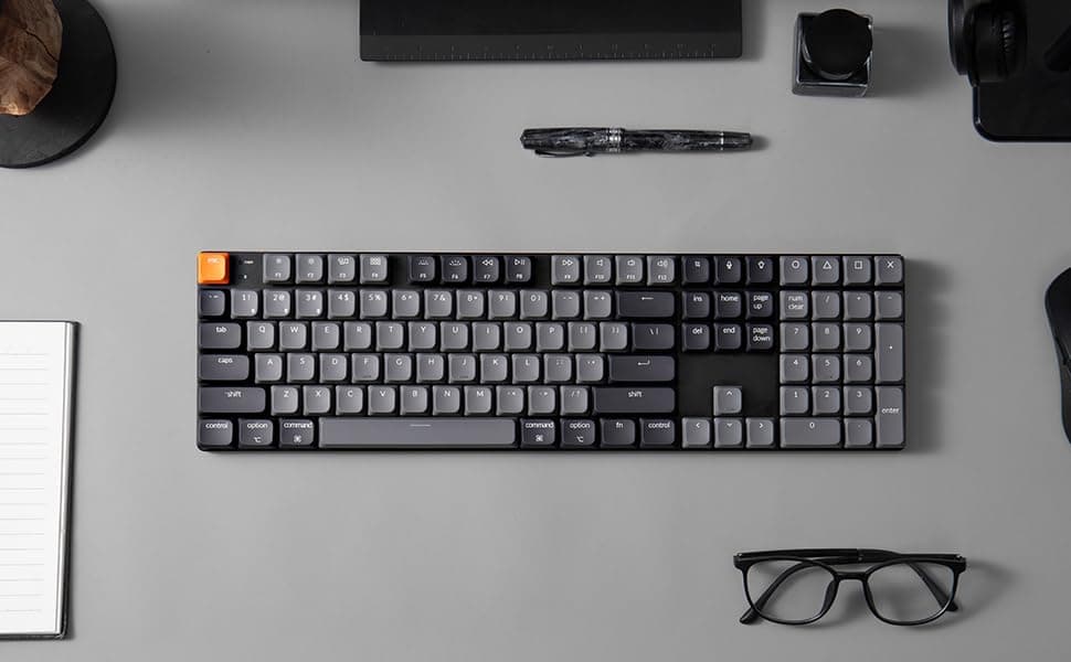 Keychron K5 QMK Ultra-Slim ANSI Wireless Mechanical Gaming Keyboard, Full Size 104 Keys with Banana Switch, White LED Backlight Rechargeable Wired Bluetooth Keyboard for Mac/Windows, Version 2