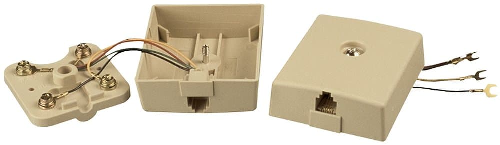 Allen Tel Products AT214B4 1 Port, USOC Wiring, 6 Position, 4 Conductor Modular Surface Outlet Jack, Ivory