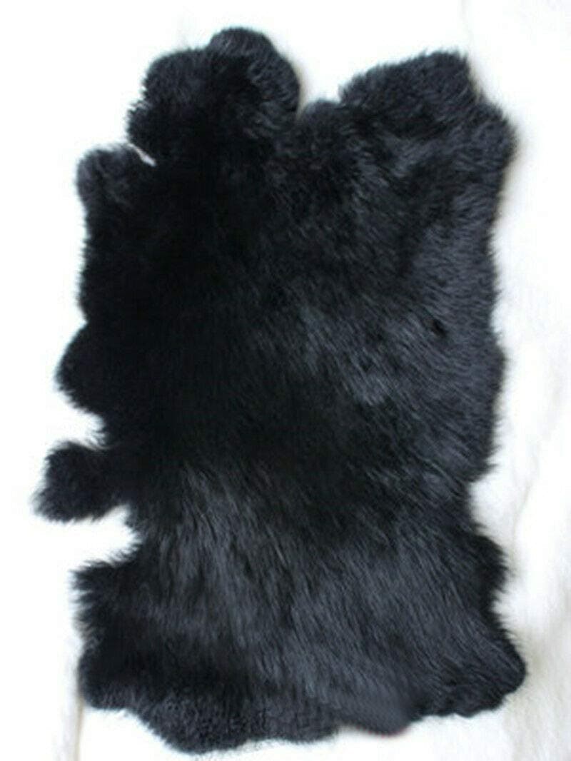 Natural Tanned Assorted Rabbit Pelts Rabbit Fur Hide (10" by 12" Rabbit Pelt with Sewing Quality Leather) (Natural Black)