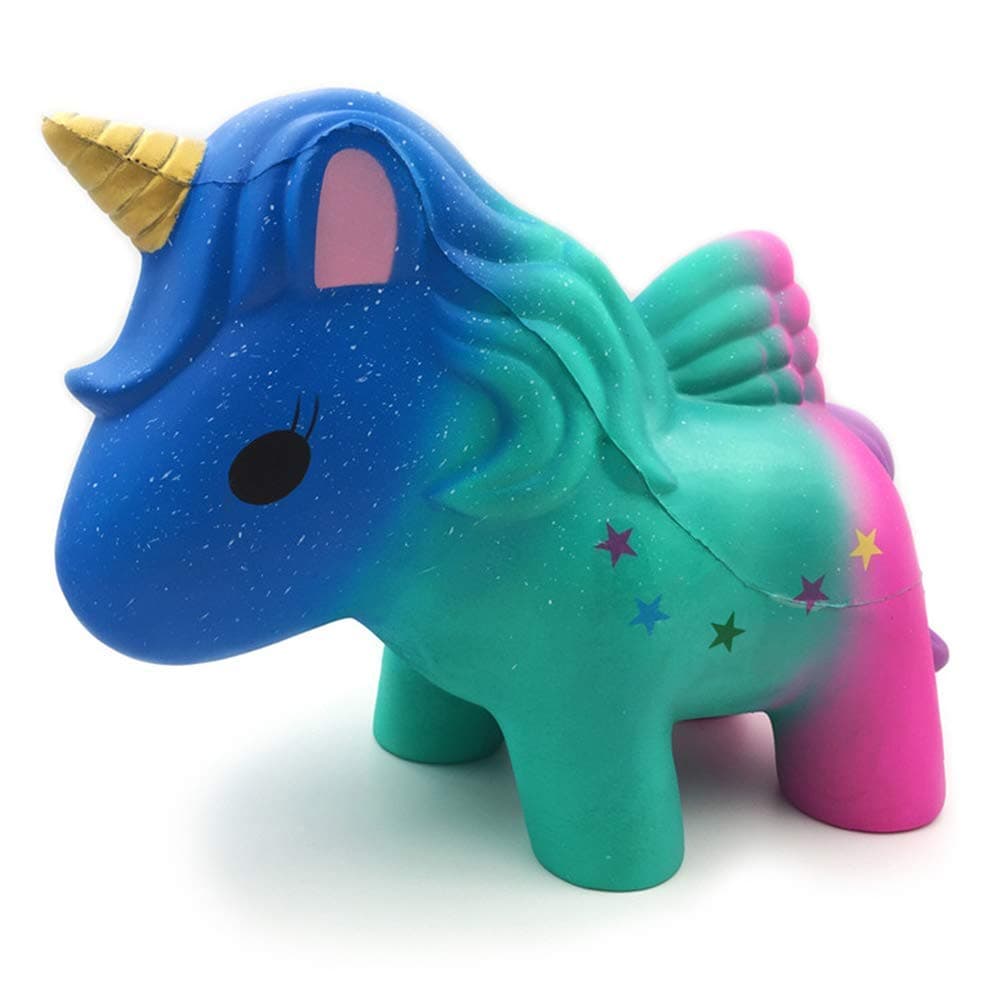 12 Inches Giant Rainbow Unicorn Squishy Toy Soft Jumbo Slow Rising Collection Gift Decor Stress Relief Toy (Blue Unicorn)