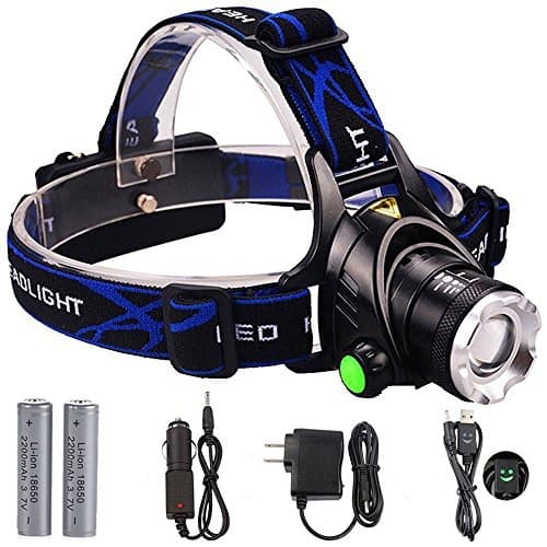 Headlamp, GRDE Zoomable Brightest High LED Work Headlight 3 Modes with 18650 Rechargeable Batteries Flashlight, USB Cable for Camping, Hiking, Outdoors (dark blue)