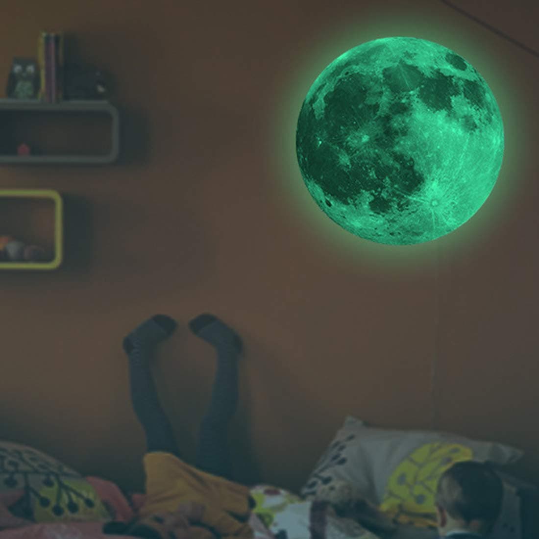 DIofent Glow in The Dark Moon 30cm Night Light Glowing Luminous Wall Art Stickers Removable Adhesive Wall Decal for Kids Boy and Girl Bedroom(Moon,11.8 inch)