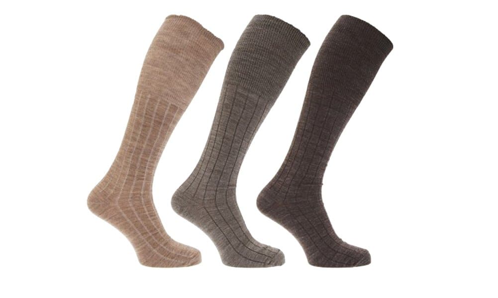 25% Lambs Wool Blend With Lycra Long Hose Mens Socks x 3 Pairs in Assorted Brown Shades UK 6-11