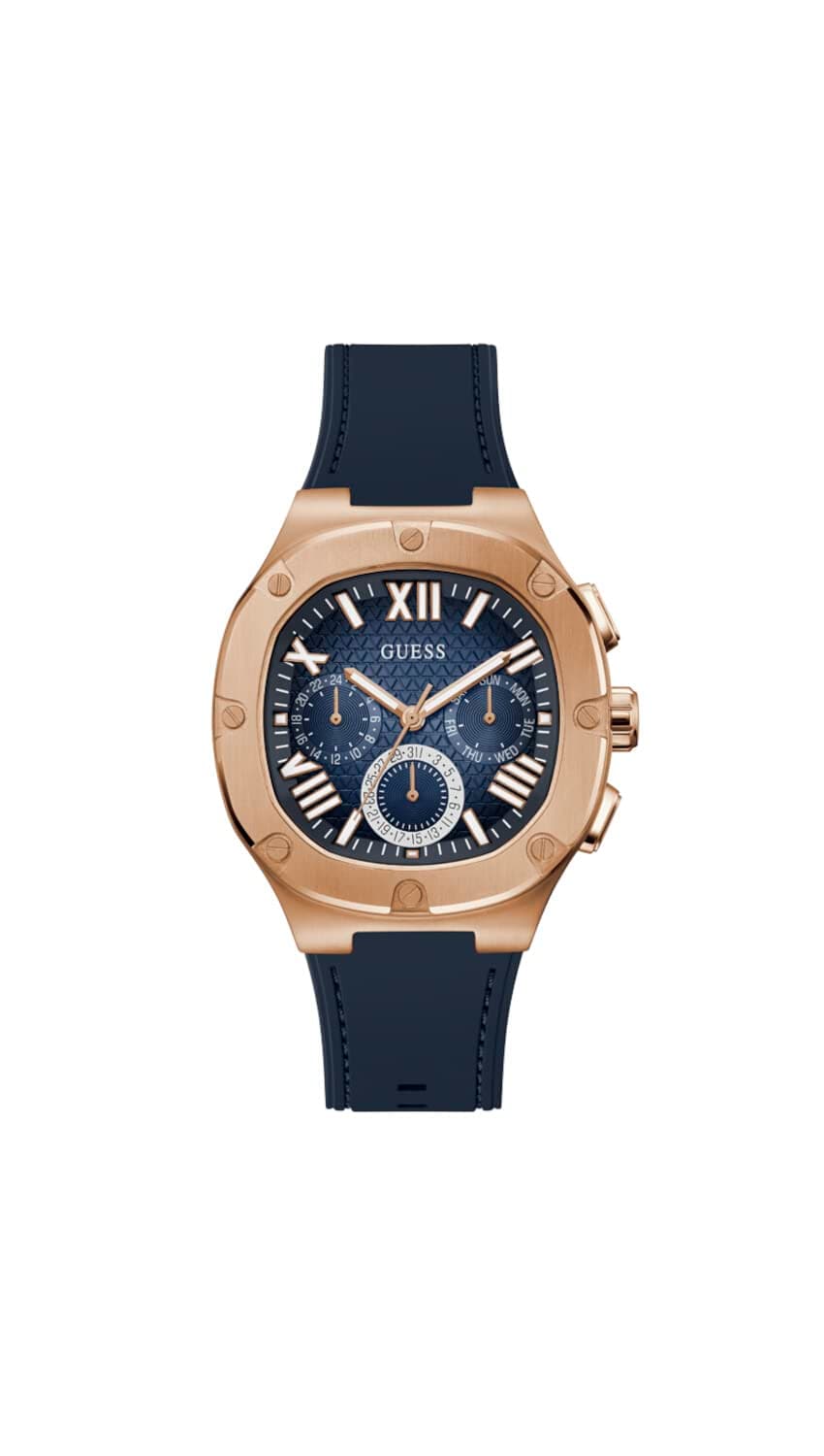 Rose Gold-Tone and Navy Silicone Multifunction Watch