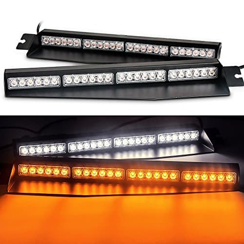 8X6 LED Emergency lights for vehicles Visor Strobe Police Whelen lights with 15 Different Flashing Last pattern memory recall(Amber/White)
