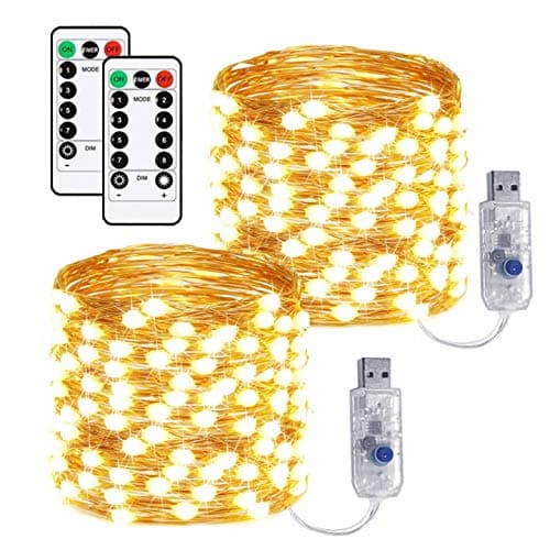 USB String Lights,72ft/200LEDs Lights 2 Set Fairy Lights USB Plug-in Lights with Remote, 8 Modes Indoor Decorative Copper Wire Lights Bedroom Party Halloween(Warm White)