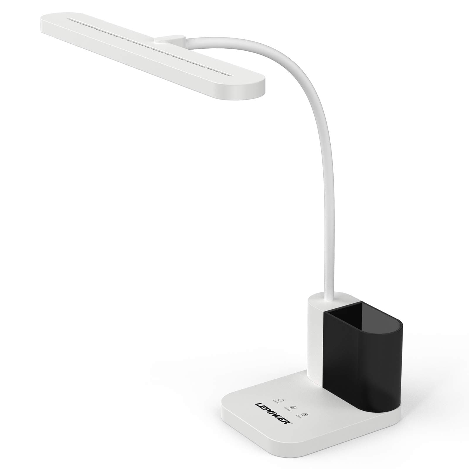 LEPOWER 700LM LED Desk Lamp with Pen Holder, 12W Gooseneck Study Desk Lamp with 3 Colors, Dimmable LED Table Lamp for Home Office, College Dorm, Bedroom, Kids (White)