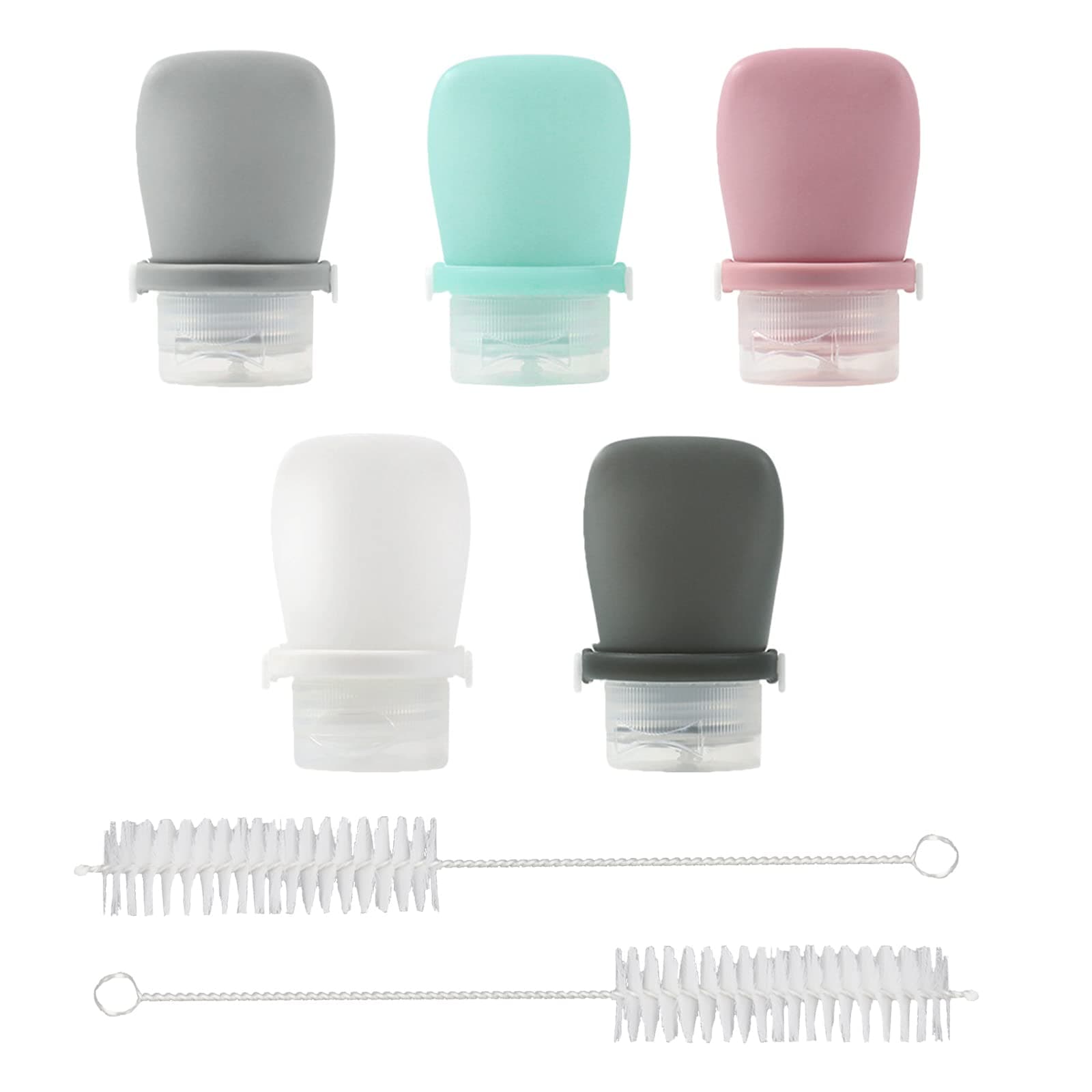 5Pcs Salad Dressing Container to Go, Mini Squeeze Bottles for Sauces, Small Condiment Bottles, Travel Condiment Containers for Lunch with 2Pcs Cleaning Brush(1.3OZ, 38ml)